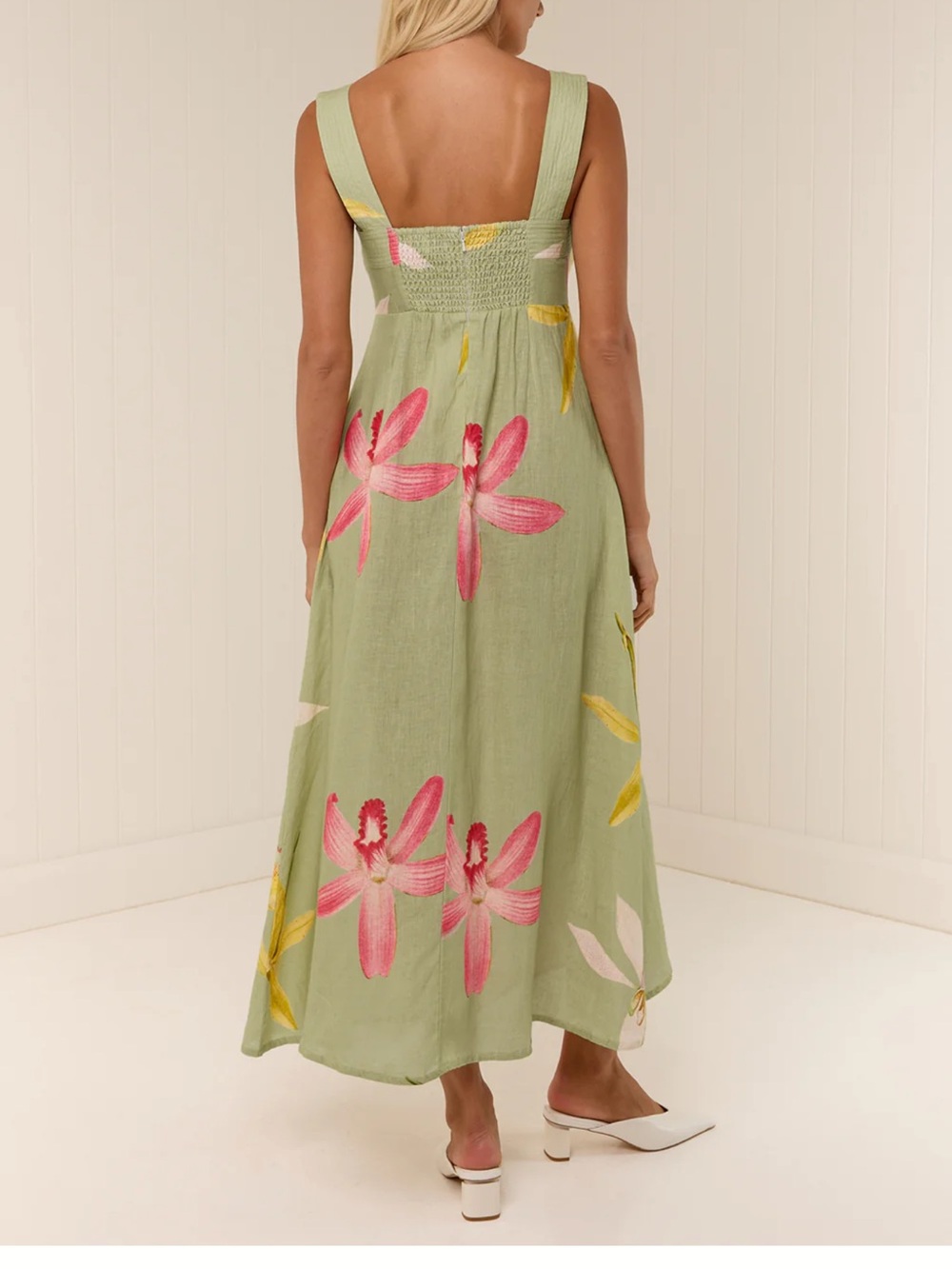 Like new Palm Noosa linen Sage Green Floral Maxi Dress. Size small - Picture 3 of 8